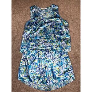 Cacique Pajamas Womens 14 16 Satin Floral Tank Shorts Slinky Sexy Sensual Set